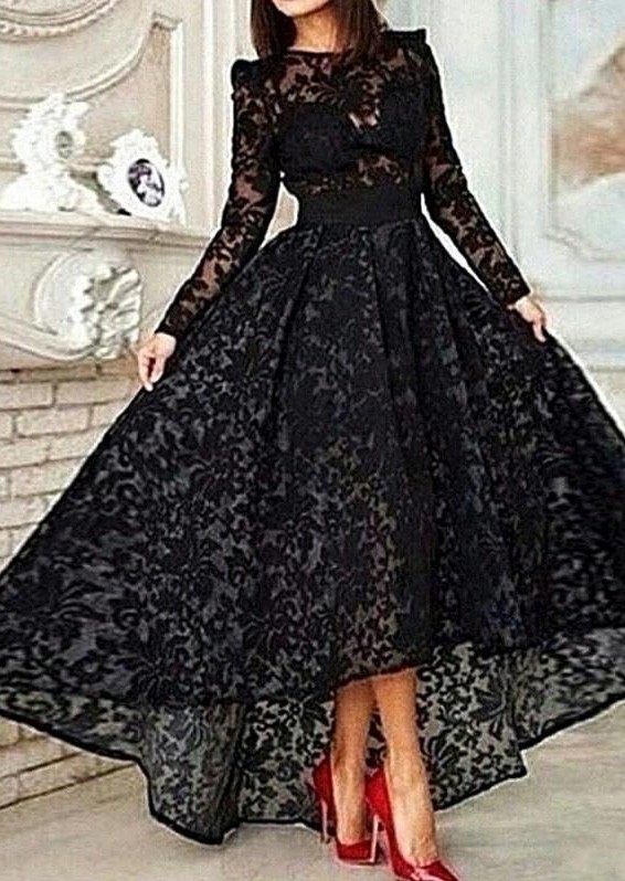 black fit and flare prom dress