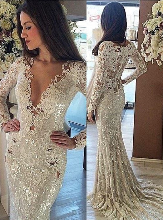 Sequins Mermaid Long Prom Dresses | Long Sleeve Glitter formal Dress BA7215