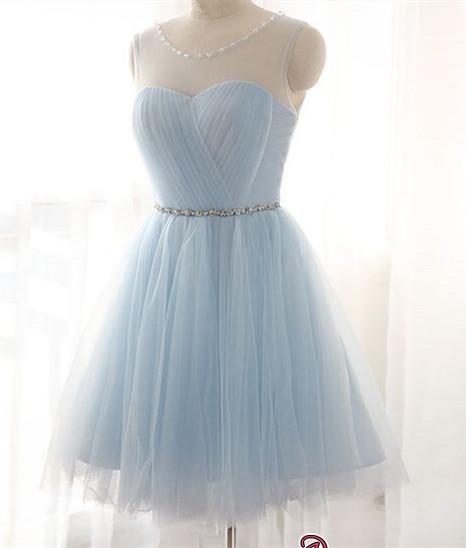 New Arrival Illusion Sleeveless Custom Made A-line Tulle Mini Beads Sexy Short Homecoming Dresses