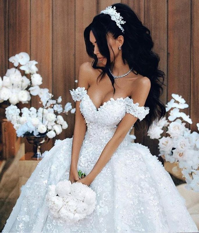 Off The Shoulder Appliques Luxury Wedding Dresses Princess Ball Gown Sexy Bride Dress 2018