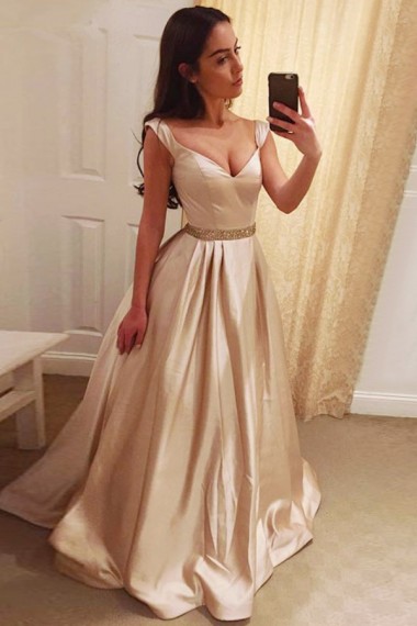 Simple Straps Cap Sleeve A-line Floor-length Prom Dress