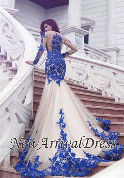 Mermaid Tulle Long-Sleeve Appliques Glamorous Evening Dress
