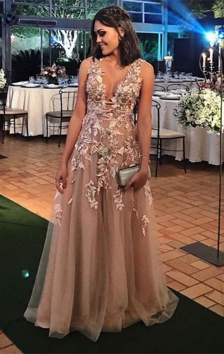 Modern Lace Appliques A-line Straps Sleeveless Long Prom Dress | Plus Size Prom Dress BA8338