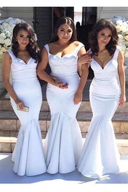 Elegant Simple  Mermaid Floor-Length White Straps Bridesmaid Dress