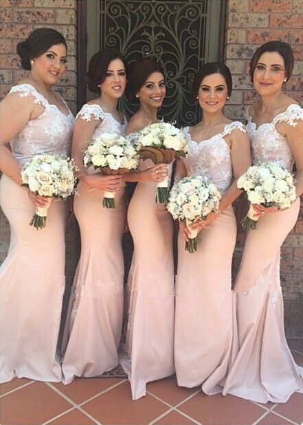 Mermaid Lace Bridesmaid Dresses Pink Sweetheart Off-shoulder Court Train Maid of Honor Dresses