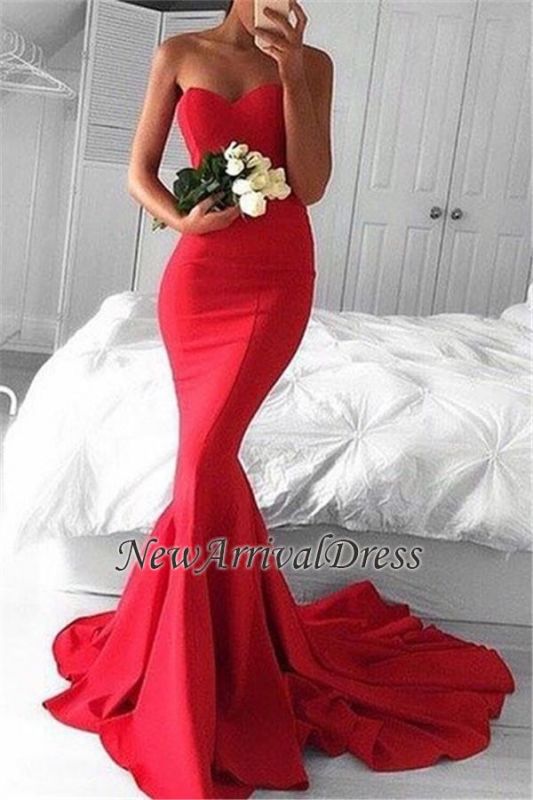 Strapless Sheath Sweetheart Long Mermaid Red Gorgeous Evening Dresses BA3534
