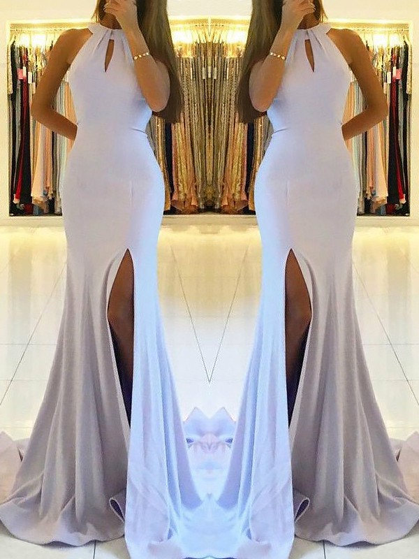 Newest Sleeveless Front Split Long Evening Dress | Backless Prom Dress