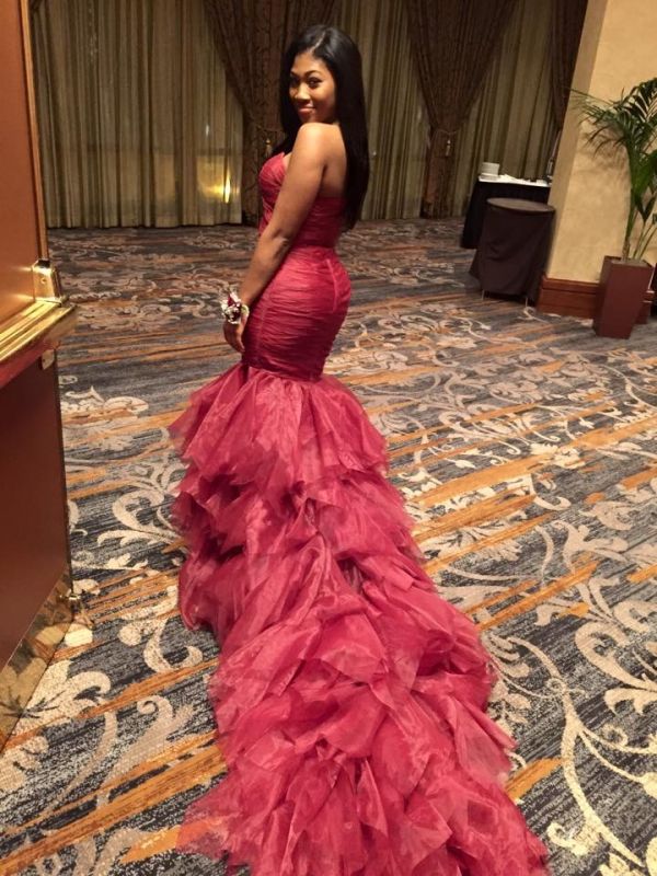 Mermaid Sleeveless Sexy Ruffles Sweetheart Red Prom Dresses