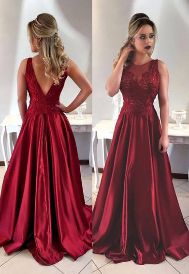 Modern Burgundy Straps A-line Lace Prom Dress