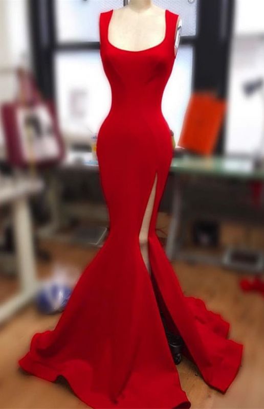 El más nuevo rojo MermaidProm Dress Front Split Sweep Train BA3655