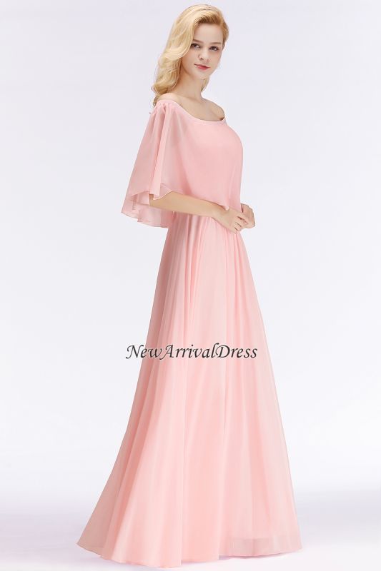 Off-the-Shoulder Pink Chiffon  Bridesmaid Dresses