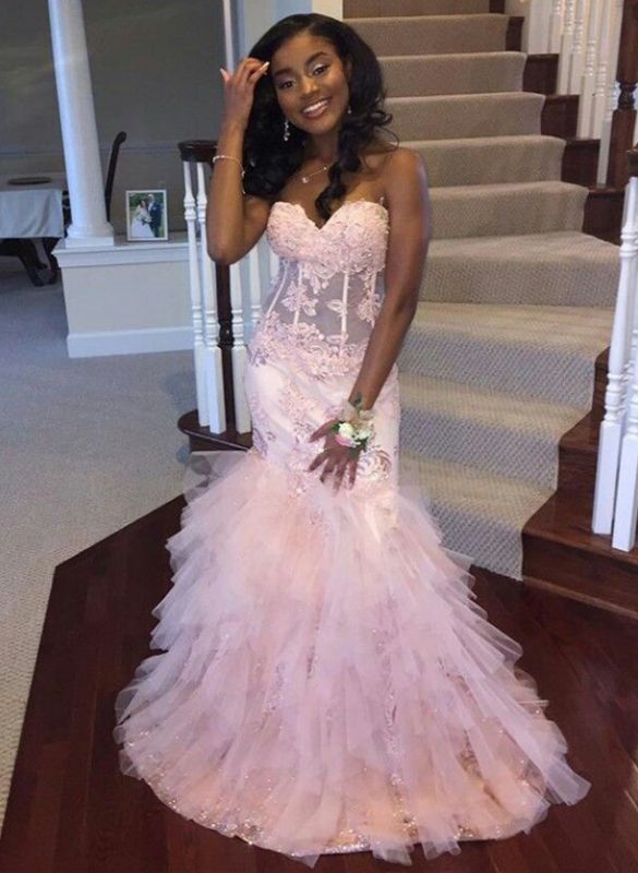 Newest Pink Mermaid Lace Sweetheart Prom Dress | Pink Prom Dress