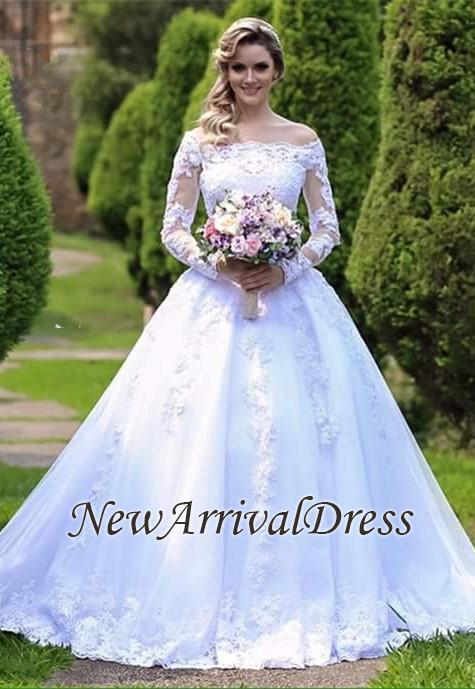 Button Long Sleeve Princess Custom Made Lace Wedding Dresses  Online
