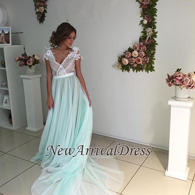 Fairy V-Ausschnitt Blumenapplikationen Capped-Sleeves Lange Abendkleider