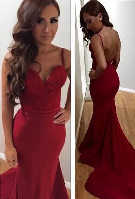 Long Mermaid Prom DressesSpaghettis Straps Sweetheart Neck Backless Sexy Evening Gowns