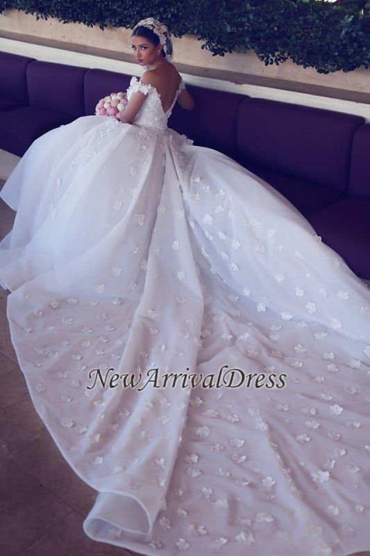 Luxurious Princess Ball Gown Wedding Dresses | Puffy Tulle Off The Shoulder Bridal Gowns with Appliques