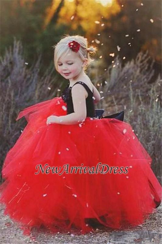 Ball Gown Flower Straps Black New Tulle Red Pageant Flowers Girl Dress