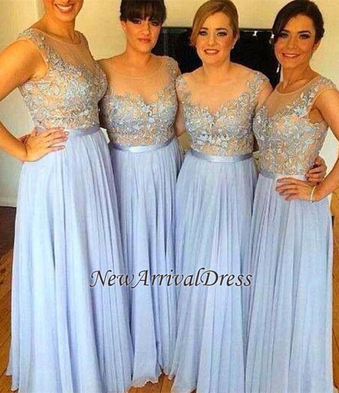Chiffon A-Line Appliques Sleeveless Floor-Length Popular Bridesmaid Dress
