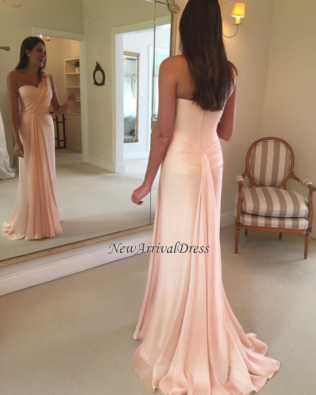 One-Shoulder Pink Sleeveless Sheath Ruffles Prom Dress