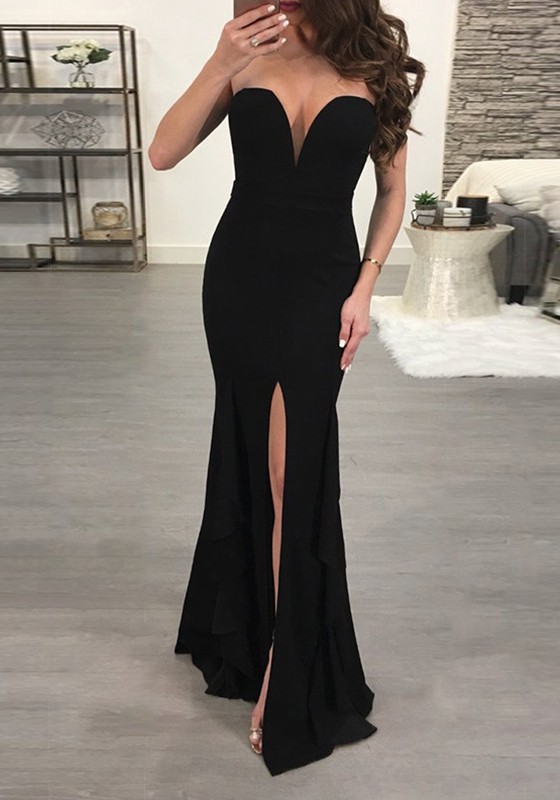 Sexy Black Sweetheart Evening Dress | 2021 Mermaid Prom Dress With Slit