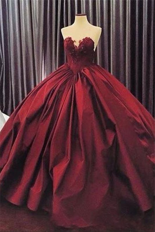 Elegant Sweetheart Ball Gown Evening Dress | Sleeveless Appliques Burgundy Prom Dresses