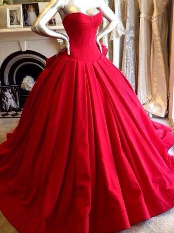Red Wedding Dresses Online Ball Gown Sweetheart Strapless Sleevesless Floor Length Bridal Wears