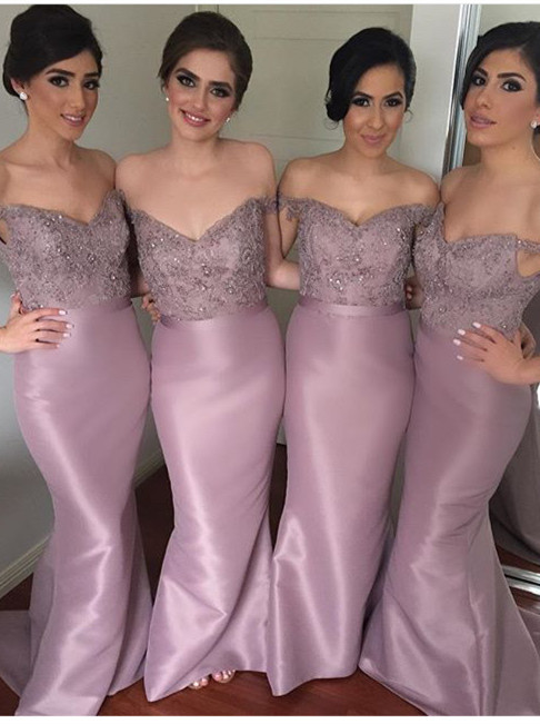 Elegant Lace Appliques Bridesmaid Dresses Mermaid Off-the-Shoulder Prom Dress
