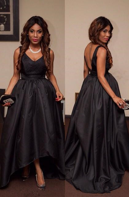 Modern Black Straps Sleeveless A-line Backless Prom Dress