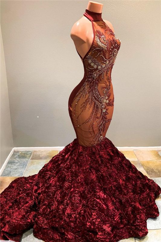 Burgundy Long Prom Dresses   Plus Size | Beads Mermaid Evening Dress for Formal bc1634