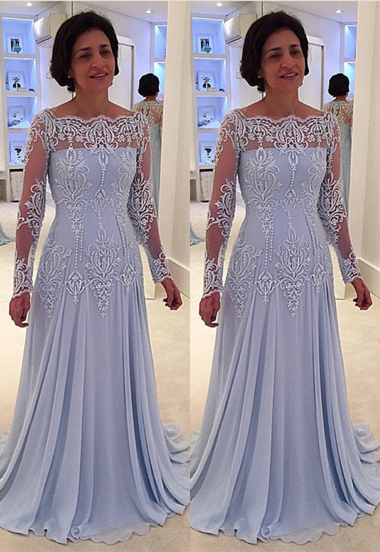 A-line Elegant Lace Long-Sleeve Mother-the-bride Dress | Plus Size Prom Dress