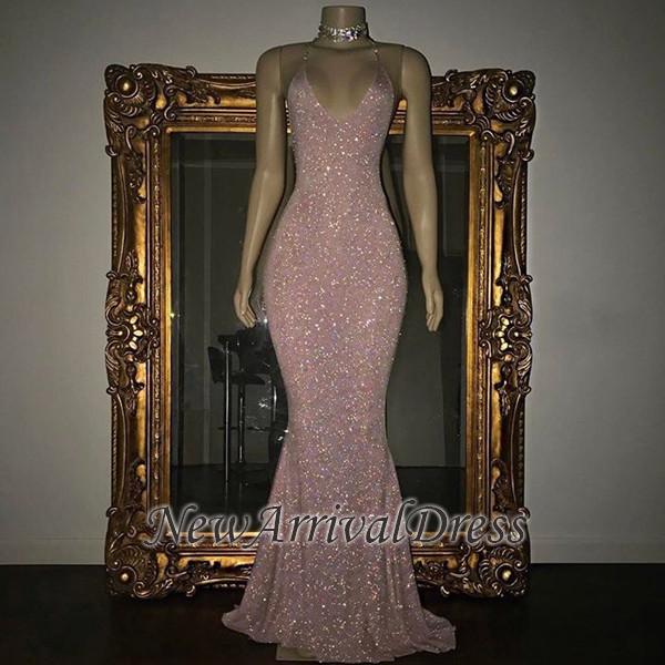 Stunning Mermaid Spaghetti Straps Sequined Sleeveless Prom Dresses  sp0311