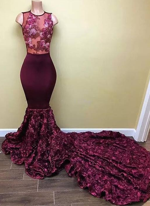 Sleeveless Mermaid Sheer 3D-Flowers Long Prom Dresses BA8008 ...