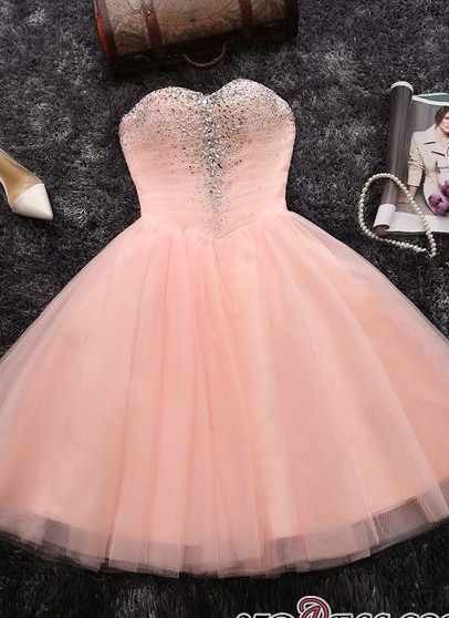 Pink Sweetheart Neck Crystals Custom Made A-line Elegant Sexy Short Homecoming Dresses