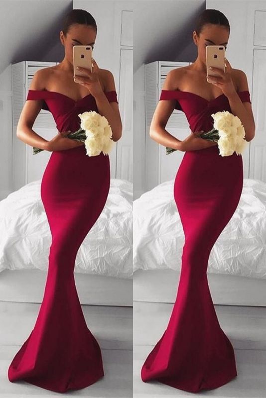 Long Red Mermaid Modern Off-the-shoulder Prom Dress
