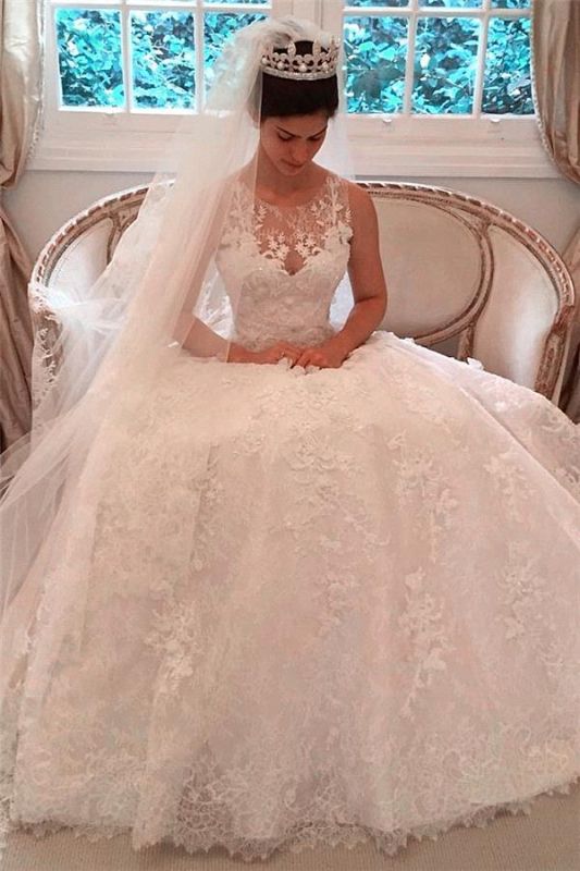 Latest A-line New Arrival Lace Jewel Zipper Sexy Sleeveless Elegant Wedding Dresses