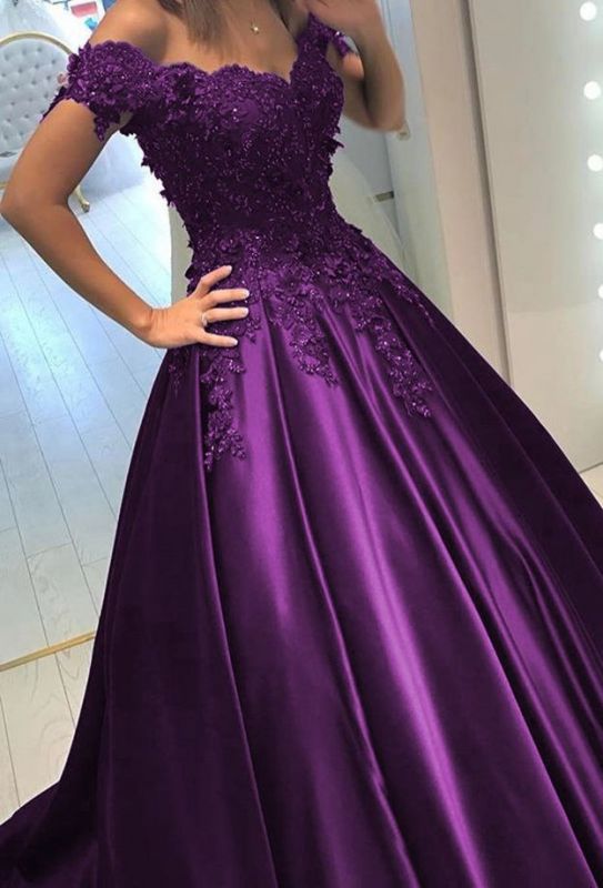 Delicate Lace Appliques Beading A-line Off-the-shoulder Prom Dress
