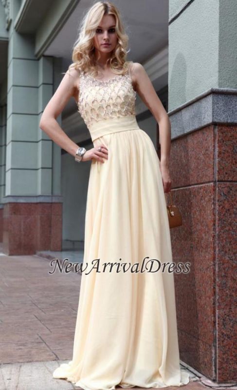 Zipper Jewel A-line Beads Sleeveless Chiffon Newest Prom Dress
