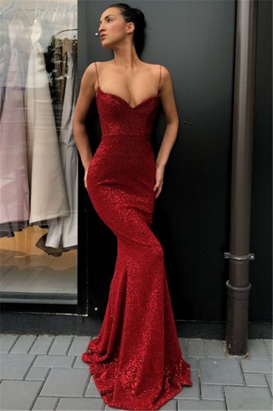 Sexy Simple Sheath Sequins Long Evening Dresses |   Spaghetti Straps Evening Dresses 2021 BC0920