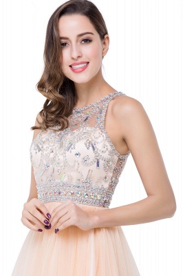 ELISA | A-line Crew Sleeveless Tulle Short Prom Dresses with Beadings_12