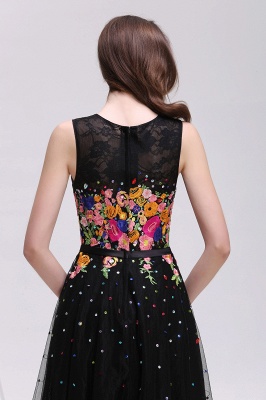 CAMERON | A-line Jewel Neck Tulle Black Prom Dresses with Embroidery Flowers_6