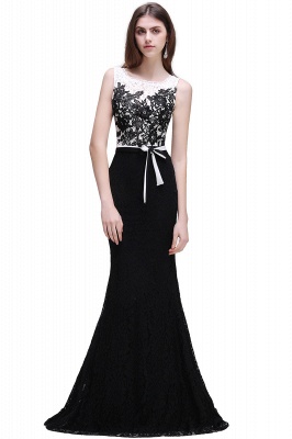 BRYNN | Mermaid Scoop Neckline Lace Black and White Elegant Prom Dresses with Bowknot Sash_2