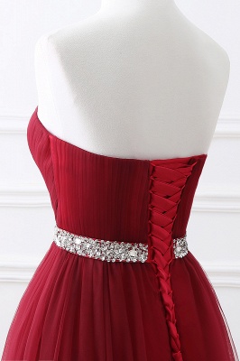 Custom Made Fluffy Tulle A-line Sweetheart Burgundy Prom Dresses With Beads Belt_14