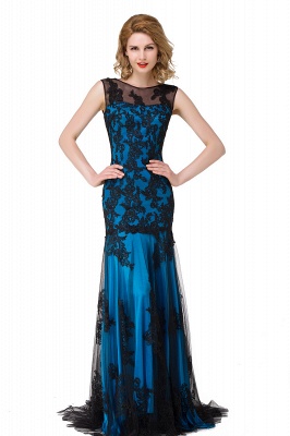 DANIELA | Scoop Neck Mermaid Black lace Applique Evening Prom dresses_5