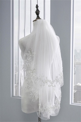 Dentelle mignonne florale Tulle Cut Edge gants de mariage avec Appliques paillettes