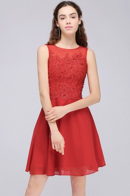 CASEY | A-Linie kurze Chiffon Red Homecoming Kleider mit Spitze Appliques_7