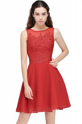 CASEY | Una línea de gasa corta vestidos de fiesta rojos con apliques de encaje_2