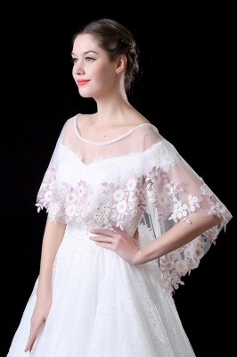 Elegant Tulle /Lace White Sleeveless Wedding Wraps with Appliques_2