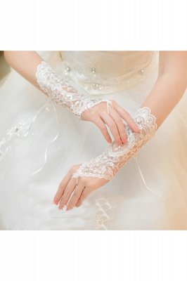 Lace Fingerless Ellbogen Länge Hochzeit Handschuhe mit Applikationen_4