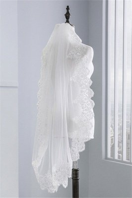 Cute Tulle Lace Scalloped Edge 1.5*1.45M Wedding Gloves with Appliques Sequined_3