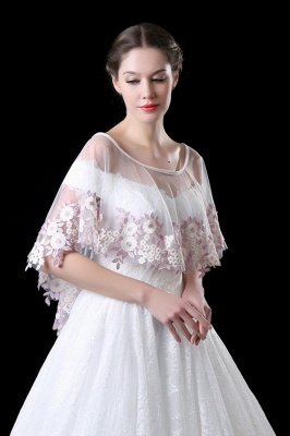 Elegant Tulle /Lace White Sleeveless Wedding Wraps with Appliques_1